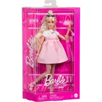 Barbie Fashionistas Deluxe Style -nukke #3, jolla on vaaleat hiukset ja rusettikoristeinen pastellinvaaleanpunainen Barbiecore-mekko, Muotinukke, N...