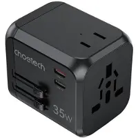 Choetech PD5008 travel charger, 3xUSB-A, 2xUSB-C, GaN, 35W, US/EU/UK/AU (black)
