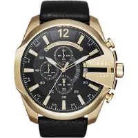 Diesel Mega Chief Chrono Gold Black Leather DZ4344