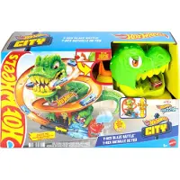 Hot Wheels City T-Rex Blaze Battle Playset & 1:64 Scale Die-Cast Car, Dinosaur Nemesis - Green - ONE SIZE