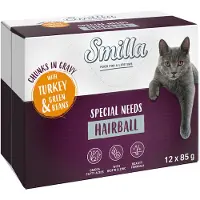 Smilla 24x85g Adult Hairball paloja kastikkeessa kalkkuna & vihreät pavut kissanruoka