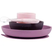 Nattou Soft Silicone Ruokailusetti, 4 Osaa, Rosa/Aubergine
