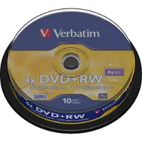 Verbatim DVD+RW LEVY 10kpl 4,7GB DVD+RW 4X , Branded Matt Silver 10 spindle RETAIL