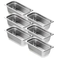Vevor 6 kpl hotellipannuja, 1/3 kokoinen jumiutumisenestohöyrypannu, 0,8 mm paksu ruostumattomasta teräksestä valmistettu ravintolahöyrypöytäpannu, 4 tuuman syvä kaupallinen pöytäpannu, pitopalvelun s