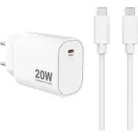 Sinox beslag PRO 230V USB-C PD oplader 20W m/Lightning cable. Hvid