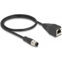 DeLOCK M12 D-koodattu 4-pin uros - RJ-45 Cat5e S/FTP naaras -teollisuusverkkokaapeli, 0,5m, musta