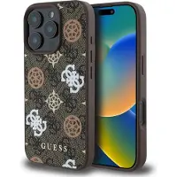 GUESS Case for IPHONE 16 Pro compatible with MagSafe GUHMP16LP4PWPW (PU Peony on 4G Background) brown.