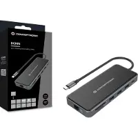 Conceptronic DONN15G, Langallinen, USB 3.2 Gen 1 (3.1 Gen 1) Type-C, 100 W, 1000 Mbit/s, Harmaa, MicroSD (TransFlash), SD
