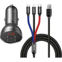 Baseus Car Charger Digital Display 2xUSB with 3-in-1 Cable 1.2m, 24W 4.8A, Black/Gray (TZCCBX-0G)