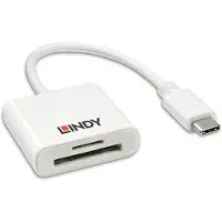 Lindy 43185, MicroSD (TransFlash), SD, Valkoinen, 5000 Mbit/s, Akryylinitriilibutadieenistyreeni (ABS), 2 TB, USB 3.2 Gen 1 (3.1 Gen 1) Type-C