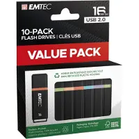 Emtec K100, 16 GB, USB A-tyyppi, 2.0, 15 MB/s, Suojus, Musta, Monivärinen (ECMMD16GK102P10)