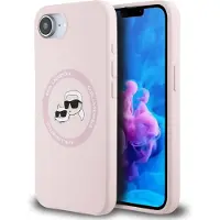 Karl Lagerfeld iPhone 16e/17e Karl and Choupette nestemäinen silikoni MagSafe Kotelo - Pinkki