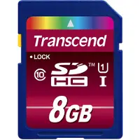 Transcend TS8GSDHC10U1, 8 GB, SDHC, Luokka 10, MLC, 90 MB/s, Class 1 (U1)
