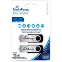 MediaRange MR911-2, 32 GB, USB A-tyyppi, 2.0, 17 MB/s, Taittuva, Musta, Hopea