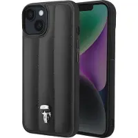 Karl Lagerfeld iPhone 14 Kuori Quilted Nylon Puffy Case Ikonik Pin Musta