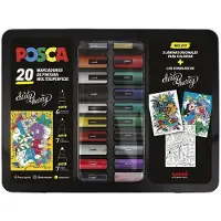 Uni Feutre - UNI-BALL - POSCA 20P - Metalli laukku - 20 väriä - Hajuttomat ja valonkestävät