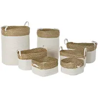 DKD Home Decor Basket set DKD Home Decor White Cotton Natural Fibre (41 x 41 x 52,5 cm) (7 Pieces)