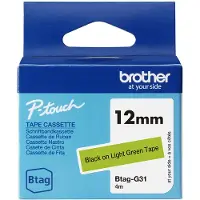 Brother Btag-G31 -tarranauha 12 mm x 4 m, musta vaaleanvihreällä pohjalla