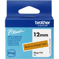 Brother Btag-T31 -tarranauha 12 mm x 4 m, musta oranssilla pohjalla