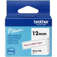 Brother BTAG232 12MM RED ON WHITE TAPE