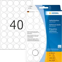 Herma 2250, Valkoinen, Ympyrä, Selluloosa, Paperi, 32 arkkia, 11,1 cm, 17 cm