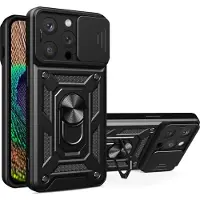 Hurtel Hybrid Armor Camshield iPhone 14 Pro Max armored case with camera cover black