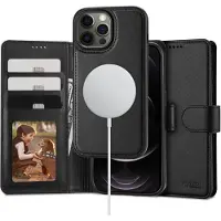 TechProtection iPhone 12/12 Pro 2-in-1 lompakkokotelo - Magsafe-yhteensopiva - Musta