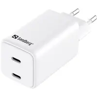 Sandberg 65W GaN-verkkovirtalaturi, 2x USB-C PD3.0, valkoinen