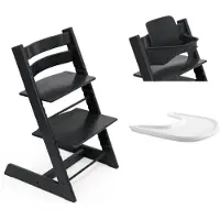 Stokke Tripp Trapp syöttötuoli bundle tarjottimella Black, sis. tuoli, baby set, tarjotin