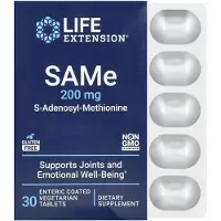 Life Extension , SAMe S-Adenosyyli-Metyyliamiini, 200 mg, 30 Enteriksi Kapseloidut Kasvispäällinen Pilleri
