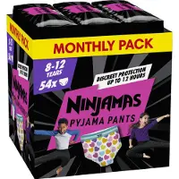 Pampers Ninjama tytöille 8-12 v. Imukykyiset yöpikkuhousut, 54 kpl, kuukausipakkaus