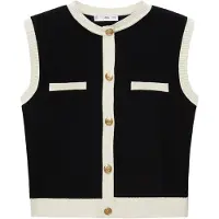 Mango Knitted Waistcoat With Contrast Piping - Black - S