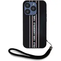 Karl Lagerfeld Saffiano Stripes -narukuvioinen musta iPhone 15 Pro -kotelo