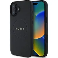 GUESS iPhone 16 Guess Grained Classic Logo hybridikotelo - MagSafe-yhteensopiva - Musta