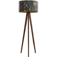 QAZQA Pähkinäpuinen lattiavalaisin samettisen lehtikirjailun varjostimella 50 cm - Tripod Classic