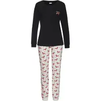 LASCANA Pyjama vaaleanruskea / musta / valkoinen