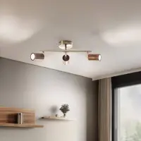 Lucea Legno, lineaarinen, 3-liekkinen, ruskea / messinki, puu , himmennettävä, Messinki/kulta, Olohuone/ruokailutila, Metalli