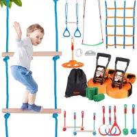 Vevor Ninja Warrior -esterata lapsille, 2 x 65 jalkaa säänkestävää slacklinea, 500 paunan painokapasiteetti apinanaru, ulkoleikkivälinesetti, takapihan lelut, harjoitusvälinesetti 12 esteellä