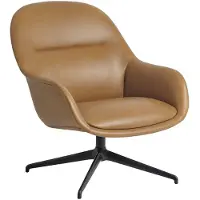 Muuto Fiber Soft Lounge Armchair Swivel Base - Refine Leather Cognac Anthracite Black