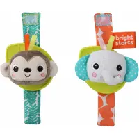 Bright Starts - 2-Pack Elephant and Monkey Bracelet Teether And Rattle Brown - 0 - 12 months - Brown