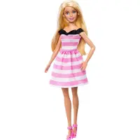 Barbie Barbien 65. juhlavuoden nukke, jolla on vaaleat hiukset, pinkki raidallinen mekko ja asusteita, Muotinukke, Naaras, 3 vuosi/vuosia, Poika/ty...