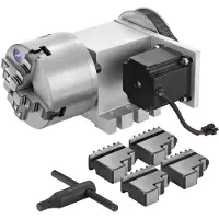 Vevor CNC-pyörivä kiertoakseli, 4-leukainen istukka, 100 mm ontto akseli, 4. akseli, kiertoakseli, takapylkän CNC-jyrsin, kaiverruskone