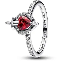Pandora Disney Villains Evil Queen Sterling Silver Ring With Fuchsia Rose Crystal And Clear Cubic Zirconia - Red - 58