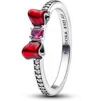 Pandora Disney Snow White Bow Sterling Silver Ring With Fuchsia Rose Crystal, Clear Cubic Zirconia And Red E - Red - 58