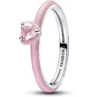 Pandora Heart Sterling Silver Ring With Orchid Pink Crystal And Glittery Pink Enamel - Pink - 58