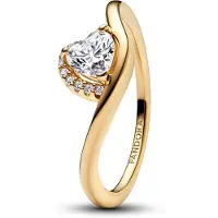 Pandora Wave Heart 14K Gold-Plated Ring With Clear Cubic Zirconia - Gold - 50