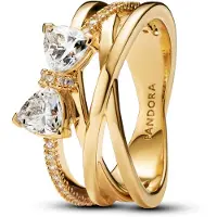 Pandora Bow 14K Gold-Plated Ring With Clear Cubic Zirconia - Gold - 56
