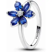 Pandora Herbarium Cluster Sterling Silver Ring With Princess Blue Crystal And Clear Cubic Zirconia - Blue - 60