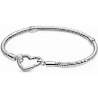Pandora Snake Chain Sterling Silver Bracelet With Heart Clasp - Silver - 16 CM