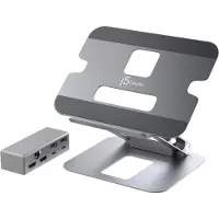 J5CREATE Adjustable Laptop Stand in Aluminum with Dual HDMI 4K USB-C Mini Docki